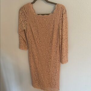Adrianna Papell Nude Lace Dress with 3/4 Sleeves